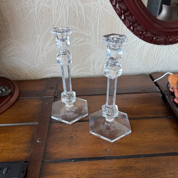 Gardenia by Val St Lambert - Signed Crystal Single Light Candlesticks - Picture 4 of 5
